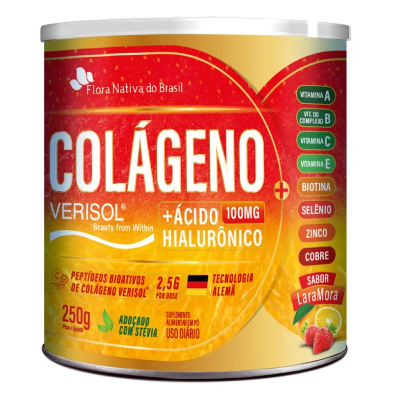 Colágeno Verisol + Ácido Hialurônico em pó 250g - Flora Nativa Sabor:Laranja Com Morango Laranja Com Morango - Flora Nativa