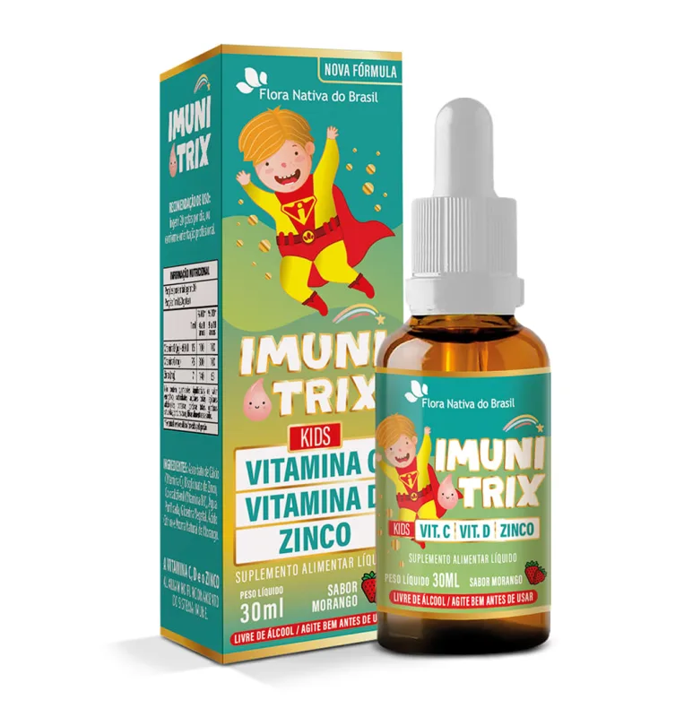 Imunitrix (vitamina C, Vitamina D, Zinco) 30ml Sabor Morango - FLORA NATIVA BRASIL - Suplemento Alimentar