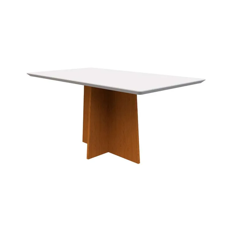 Mesa de Jantar Retangular Modern Anitta MDF e Vidro 160cm Off White e Ipê - Não Disponível - Móveis