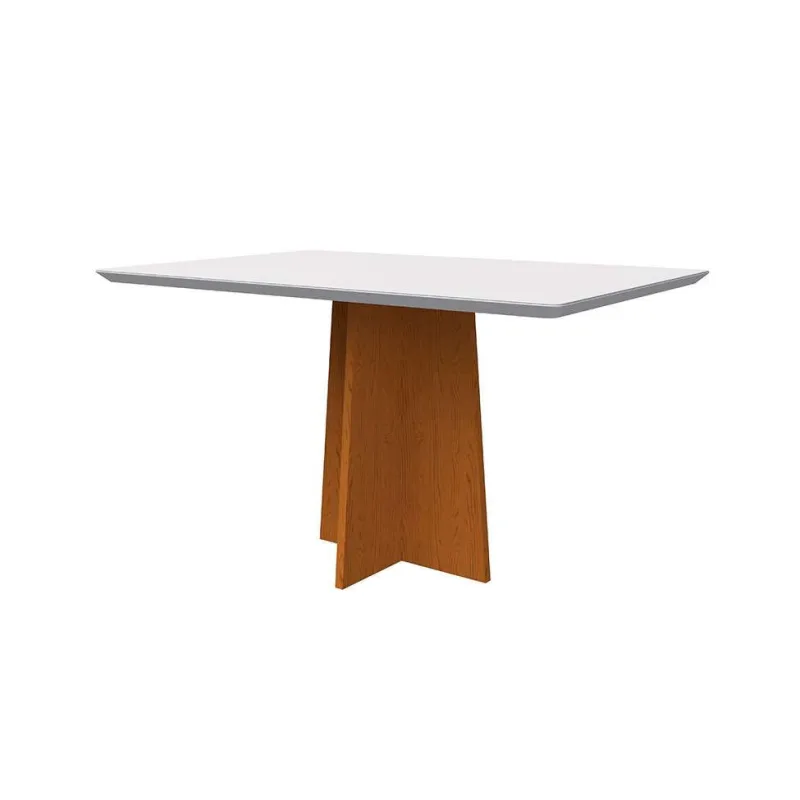 Mesa de Jantar Retangular Anitta MDF e Vidro 135cm Off White e Ypê - Não Disponível - Móveis