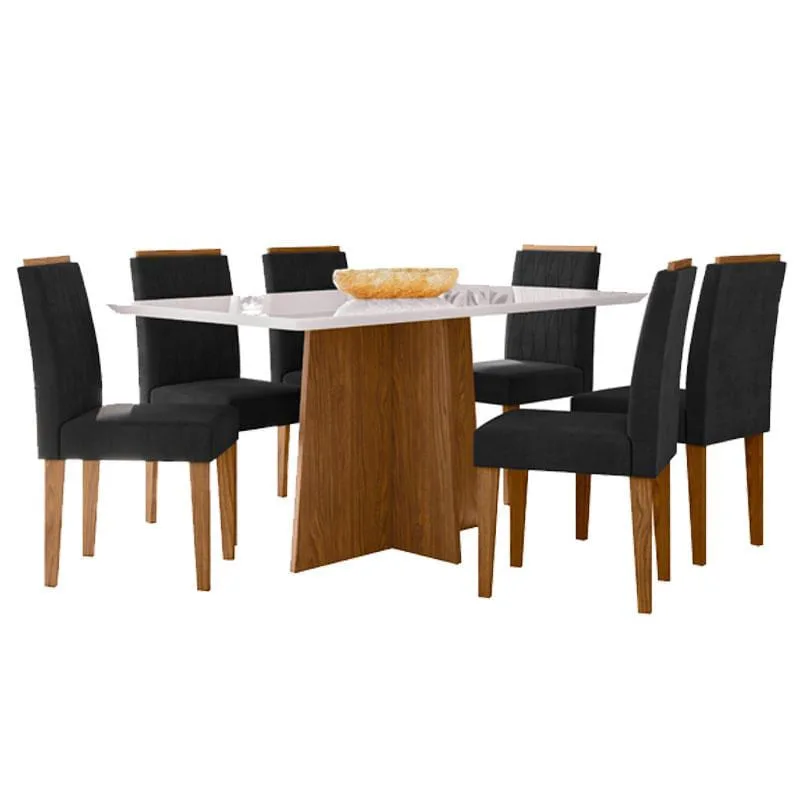 Mesa de Jantar Anitta 160x90 cm com Vidro Ype Off White e 6 Cadeiras Ana Ype Veludo Preto – New Ceval - Não Disponível - Móveis