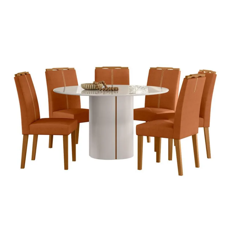 Conjunto de Mesa e 6 Cadeiras Modern Design Serena MDF Vidro e Madeira Terracota - Modern Design - Móveis