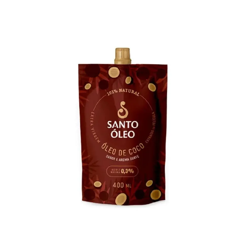 Oleo de Coco Extra Virgem Santo Oleo Pelicula Natural Suave Pouch 400ml