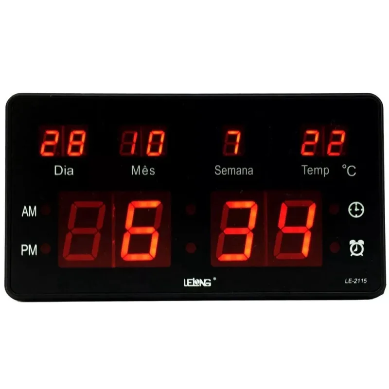 Relógio Parede Mesa Led Digital Calendário Termômetro Le2115 - Não Disponível - Relógios E Joias
