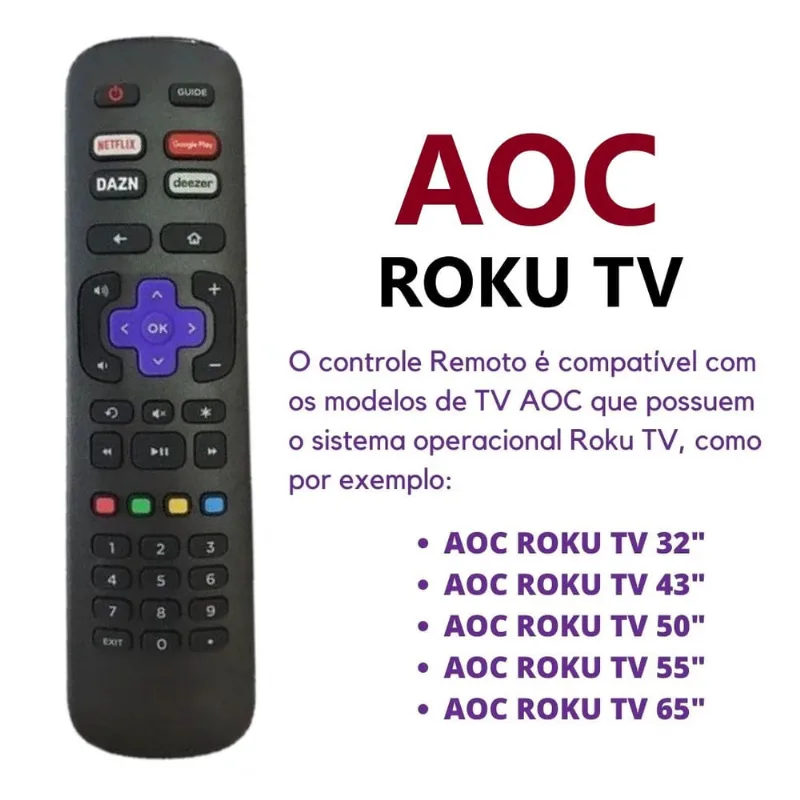 Controle Remoto Smart Tv aoc Roku Tv Netflix Deezer Le-7246 / Sky-9091