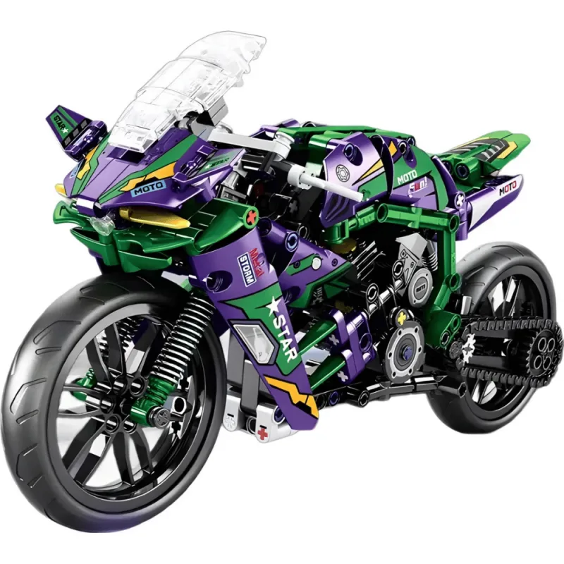 Blocos De Montar Motocicleta Racing Roxa E Verde 458 Peças - Golden Rio Golden Rio - Não Informado - Brinquedos