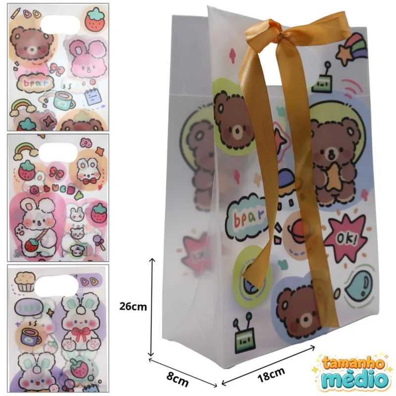 Sacola Para Presente Plastico Fofinha 18x26x8cm - LC - Presentes