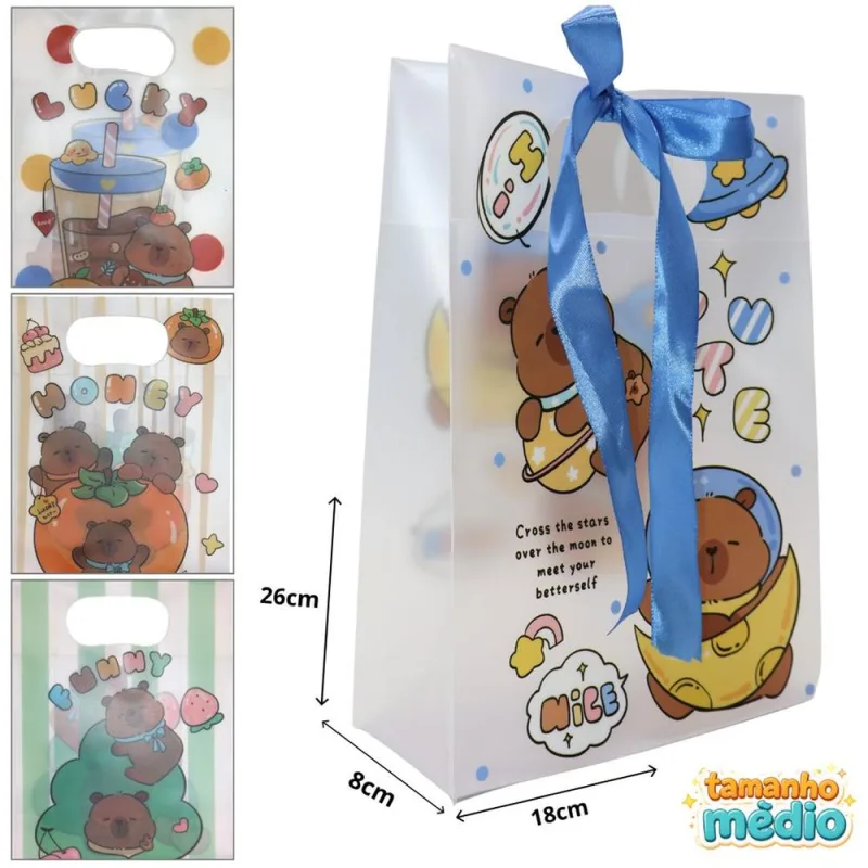 Sacola Para Presente Plastico Capivara 18x26x8cm - LC - Presentes