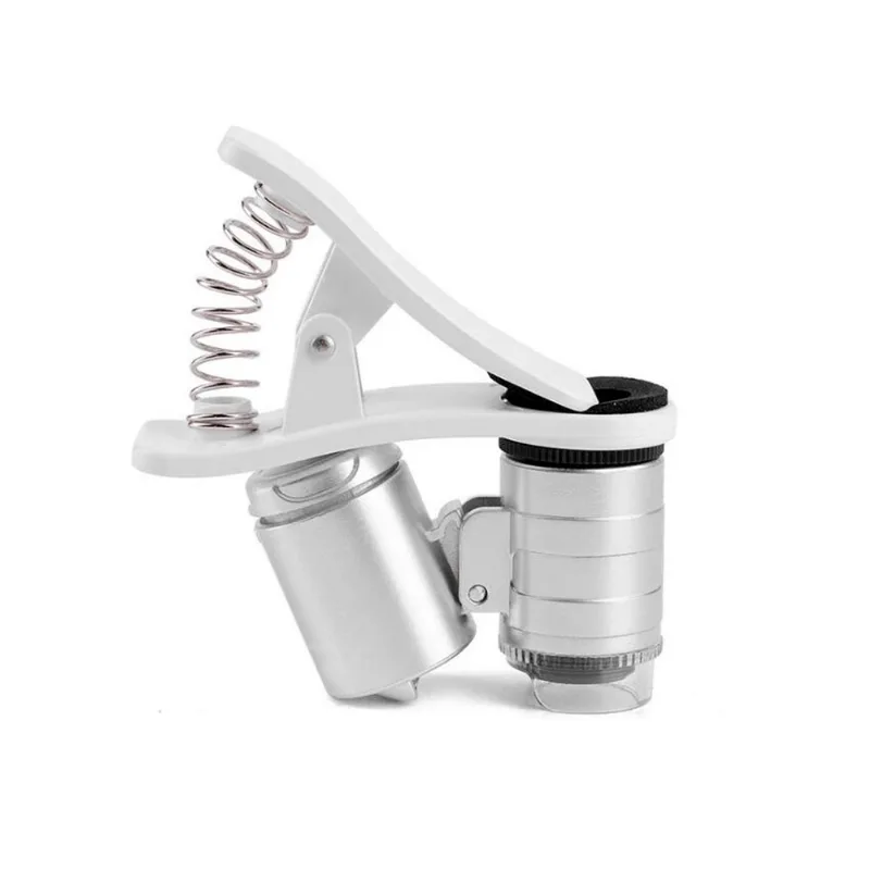 Mini Microscópio De Celular Com Ampliação De 60x Led Luz Branca E Ultravioleta Com Clip