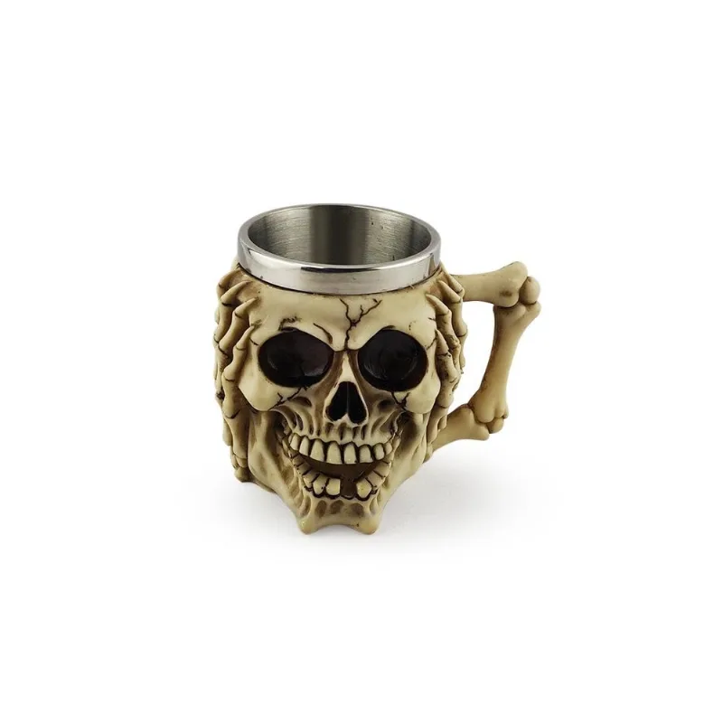 Caneca Caveira Não Escute Decorativa Chopp Cerveja 450ml Metal e Resina Colecionável