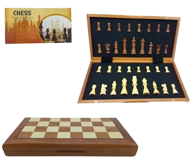 Jogo De Xadrez Wood Chess Set Magnético Dobravél - LC - Presentes