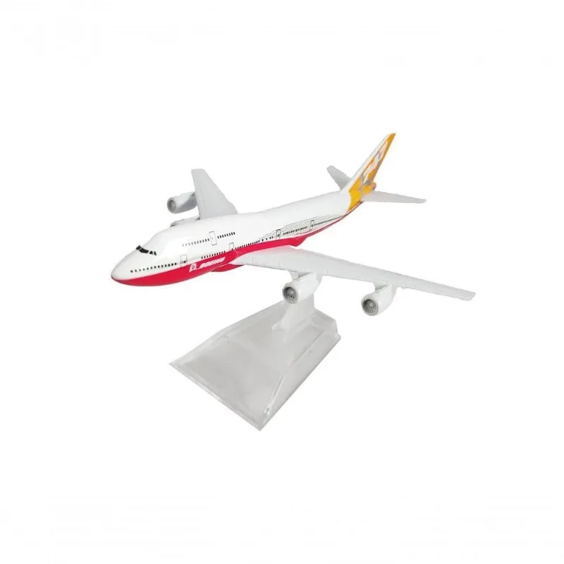 Avião Miniatura Colecionável Boeing 747 em Metal com Base em Acrílico Vermelho e Laranja Apex - Apex - Livros