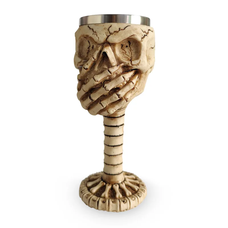 Cálice Taça Decorativa Caveira Não Fale Vinho Chopp Cerveja 180ML Metal e Resina Colecionável - Negócio de Gênio - Utilidades Domesticas