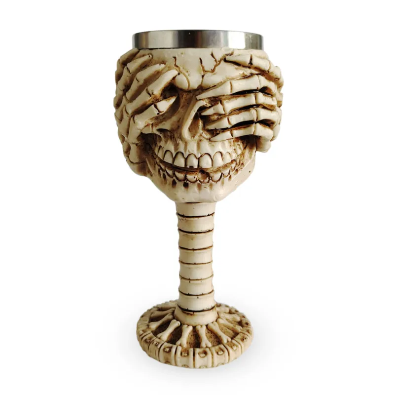 Cálice Taça Decorativa Caveira Não Olhe Vinho Chopp Cerveja 180ML Metal e Resina Colecionável - Negócio de Gênio - Utilidades Domesticas