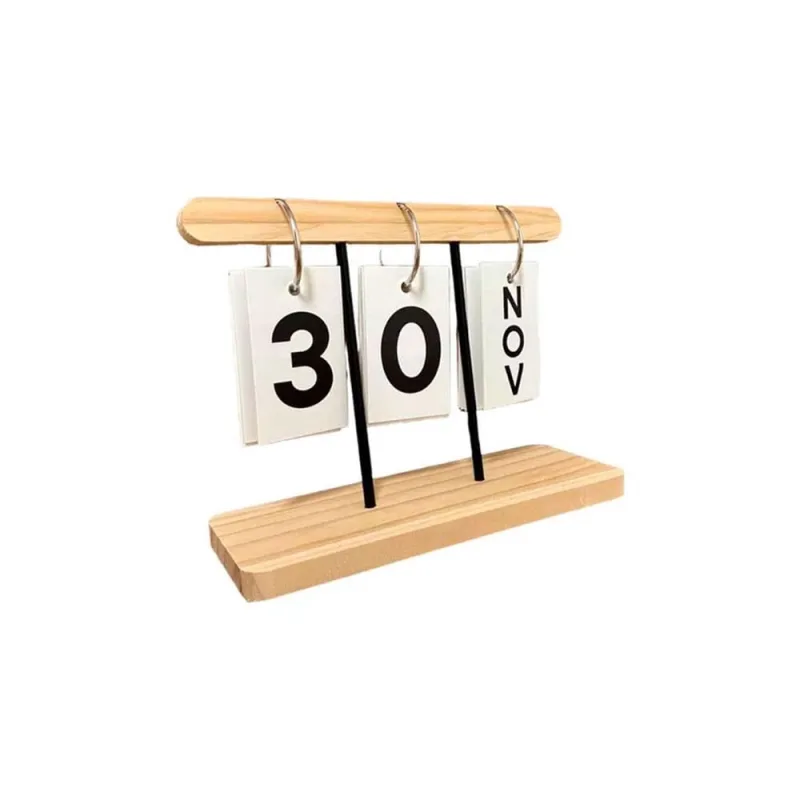 Calendário Mesa Base Madeira Permanente Argolas Cartões Dia - Não Disponível - Papelaria