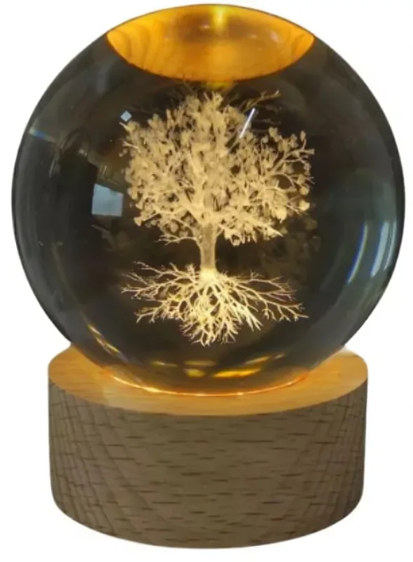 Luminária Decoração Globo Vidro Pequena Árvore Da Vida Com Led Usb - LC - Presentes