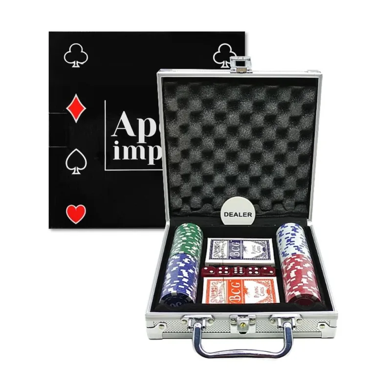 Jogo De Poker 100 Fichas Luxo E 2 Baralhos Maleta Alumínio - LC - Presentes