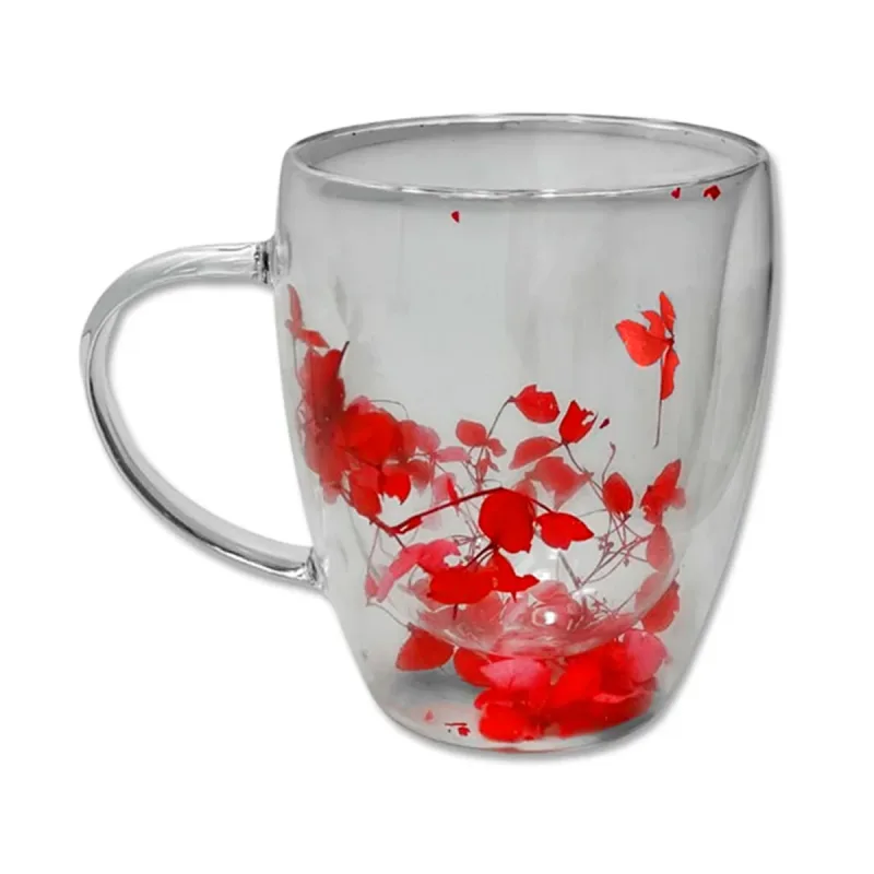 Caneca Xícara Chá Café Parede Dupla de Vidro Com Flores Vermelha Primavera Decorativas Presente - Negócio de Gênio - Utilidades Domesticas