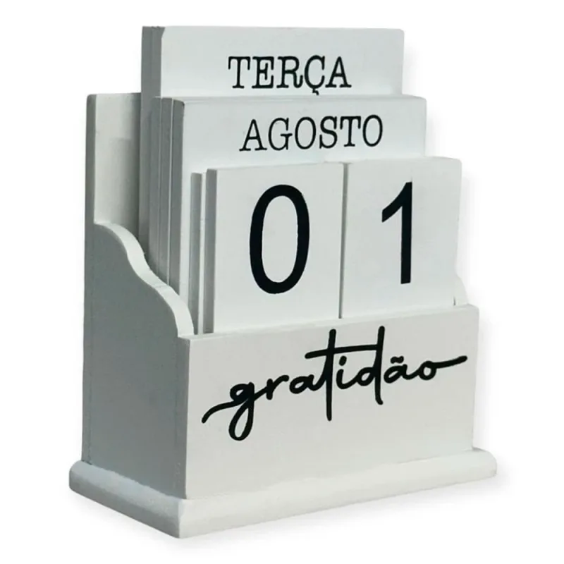 Calendário Permanente Decorativo de Mesa Elegante Suporte e Bloquinhos em Madeira - Não Disponível - Papelaria