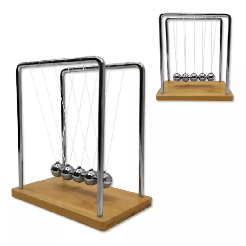 Pendulo De Newton Pequeno Com Base de Bambu Enfeite Para Decoração De Mesa Escritório Sala Quarto - Negócio de Gênio - Ar E Ventilação