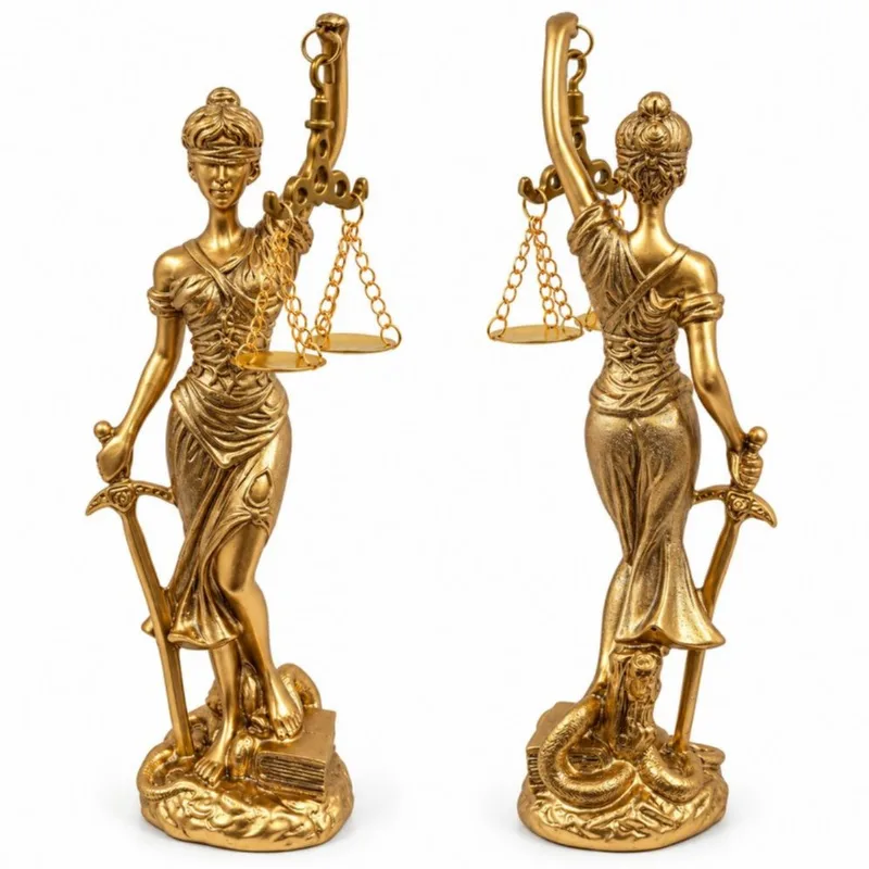 Dama Da Justiça Resina Dourada 18cm