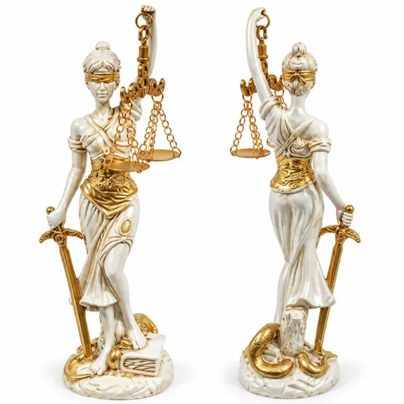 Dama Da Justiça Resina Branca E Dourada 23cm