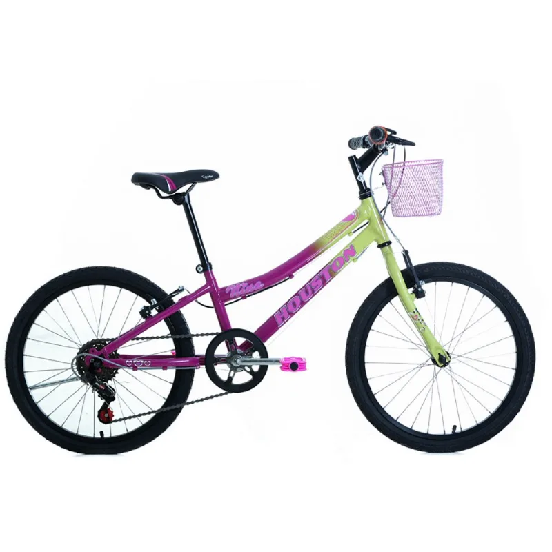 Bicicleta Nina Com Cesta Aro 20 Houston Cor Amarela E Rosa