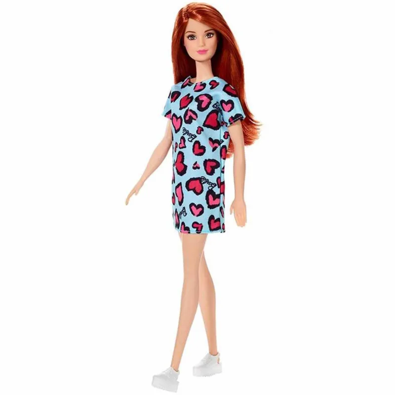 Boneca Articulada - Barbie Fashion - Vestido Azul Corações - Ruiva - Mattel