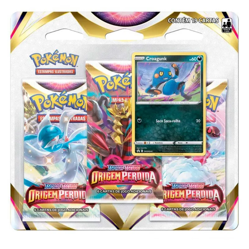 Jogo de Cartas Pokémon - Blister Triplo - EE - Origem Perdida - Croagunk - Copag