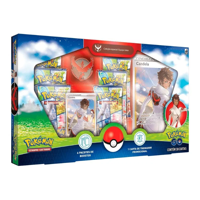 Box de Cartas - Pokémon go - Equipe Valor - Broche - 38 Cartas - Copag