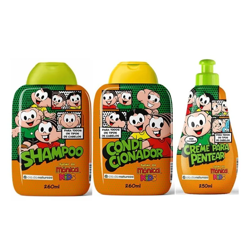Kit Turma da Mônica Todos os Tipos de Cabelos (Shampoo + Condicionador + Creme para Pentear) - Cia Da Natureza - Dermo E Beleza