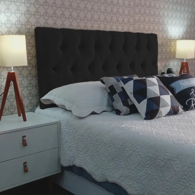 Cabeceira King Estofada Luna Suede Preto 195 x 60 rbl - Não Disponível - Móveis