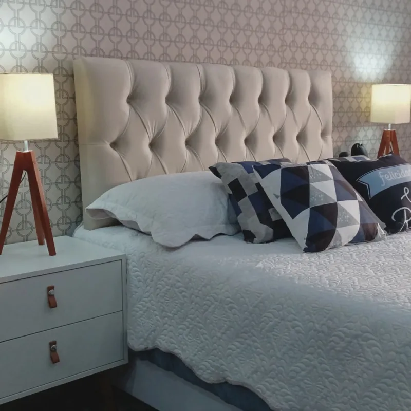Cabeceira King Estofada Luna Suede Bege 195 x 60 rbl - Não Disponível - Móveis