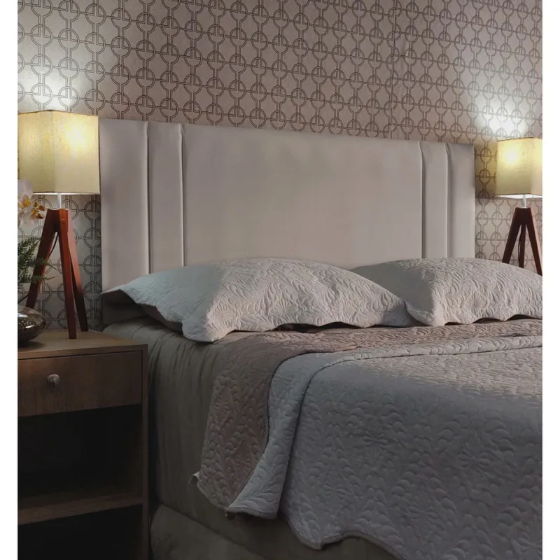 Cabeceira King Estofada Double Suede Bege 195 x 60 rbl - Não Disponível - Móveis