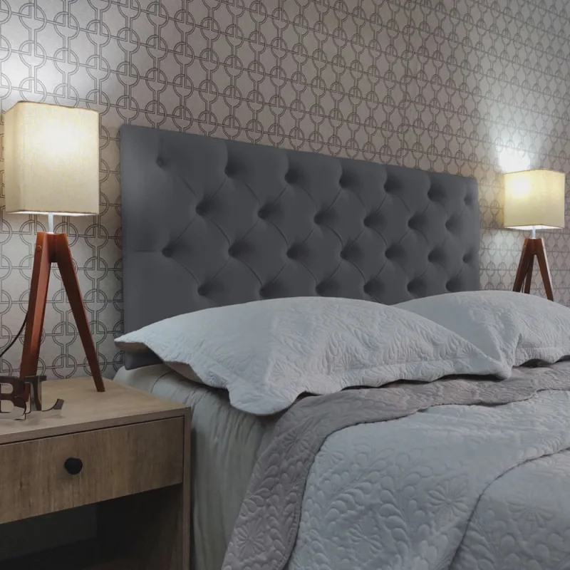 Cabeceira King Estofada Classic Suede Cinza 195 x 60 rbl - Não Disponível - Móveis