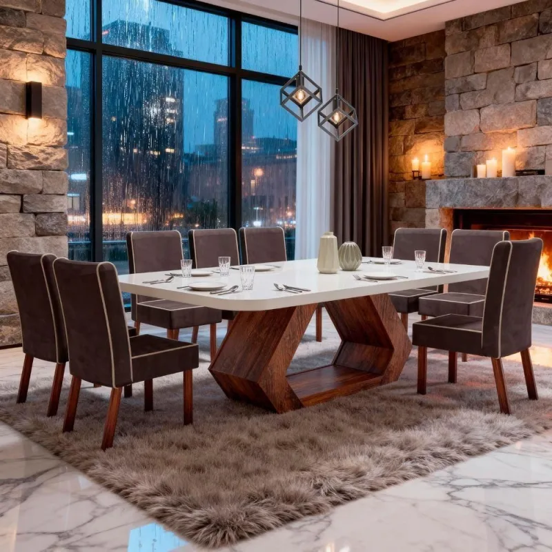 Sala de Jantar Lottus 8 Cadeiras Tampo MDF Base Amêndoa Marrom Bom Pastor - OUTRAS