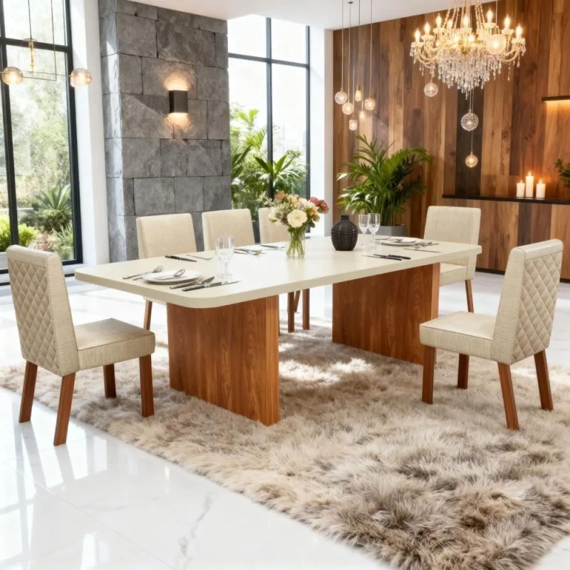 Sala de Jantar Creta 6 Lugares Tampo em MDF com Cadeiras Yara Marrom 180CM Bom Pastor Móveis - OUTRAS