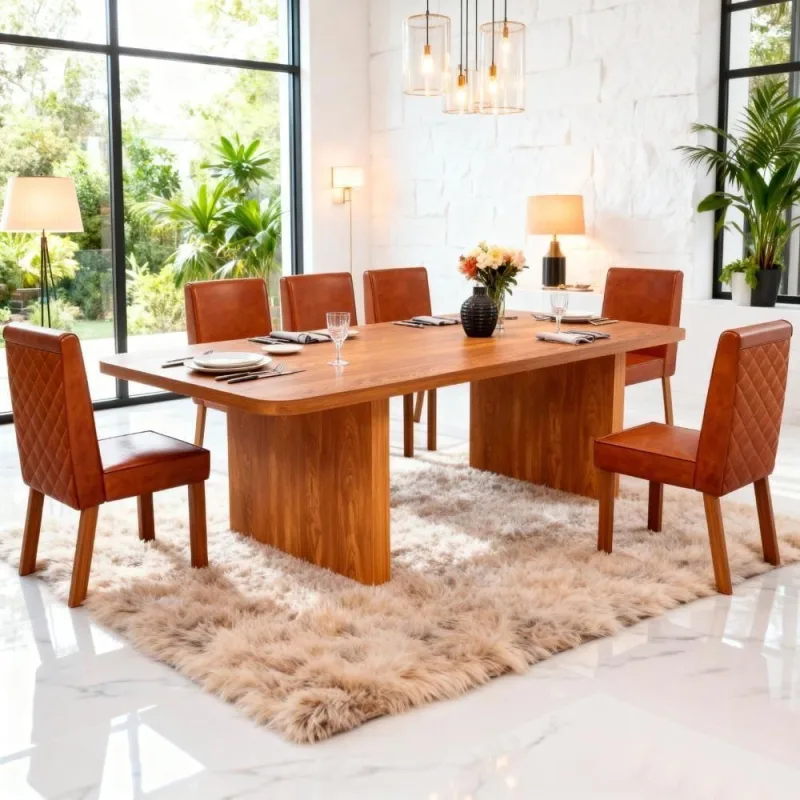 Sala de Jantar Creta 6 Lugares Tampo em MDF Marrom 180CM Bom Pastor Móveis - OUTRAS