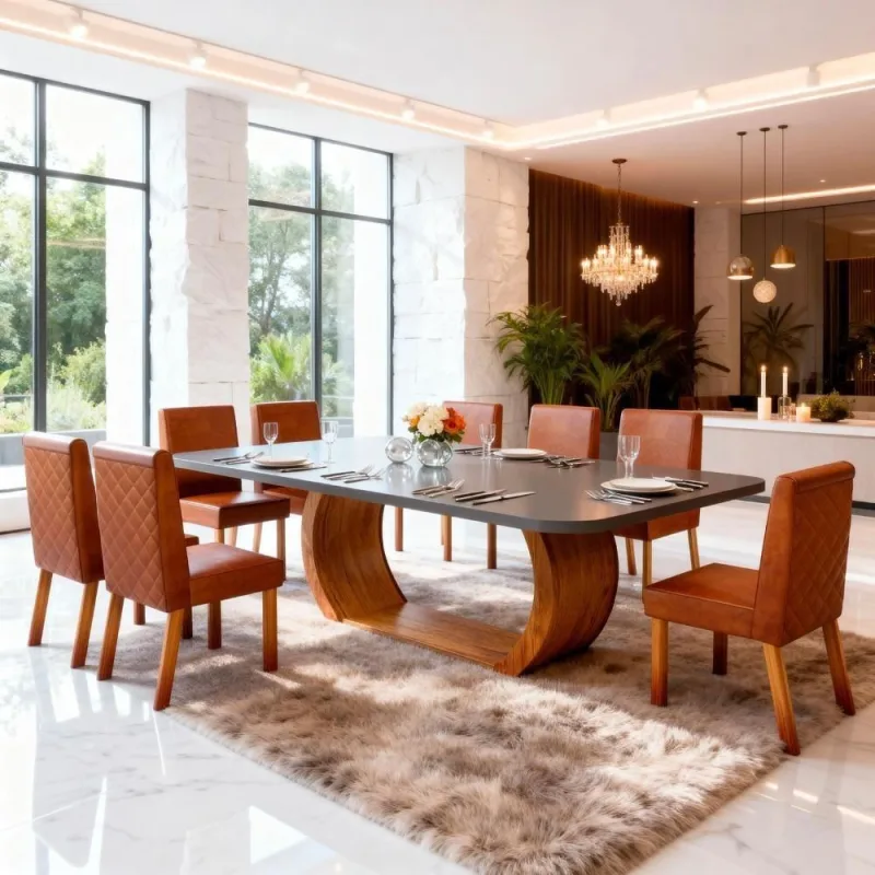 Conjunto Sala de Jantar Stone 8 Lugares Tampo em Vidro Terracota 220CM Bom Pastor Móveis - OUTRAS