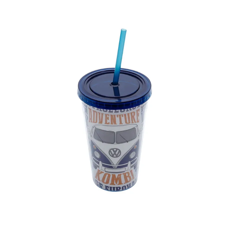 Copo em plástico com canudo Urban Kombi 500ml azul