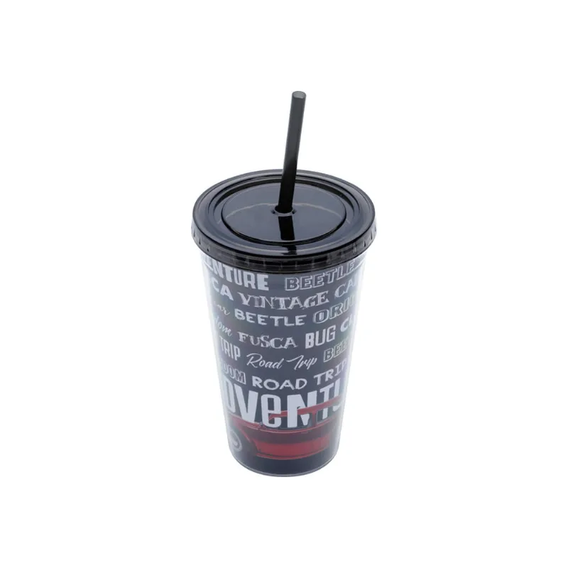 Copo em plástico com canudo Urban Fusca 500ml preto