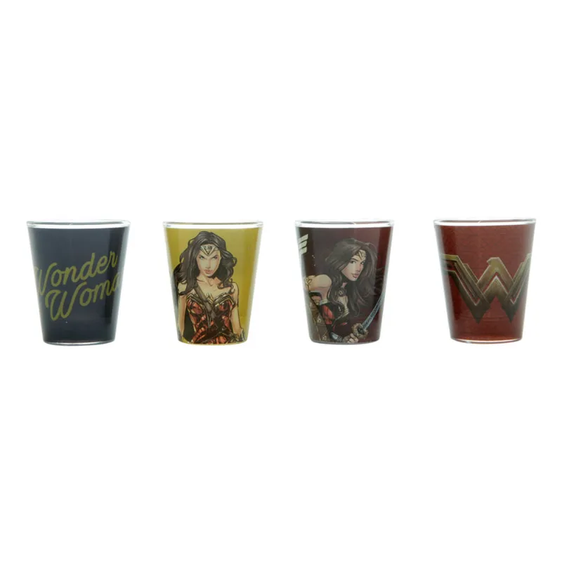 Conjunto de Copos - 4 Peças - 50 ML - DC Comics - Mulher Maravilha - Vidro - Colorido - Urban