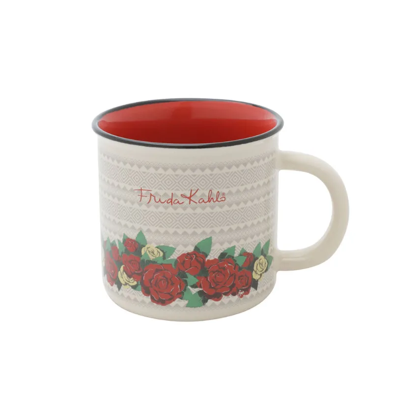 Mini Caneca Porcelana Fk Geometric Flowers Branco 7,9x6,4x7,7 Cm - 220ml