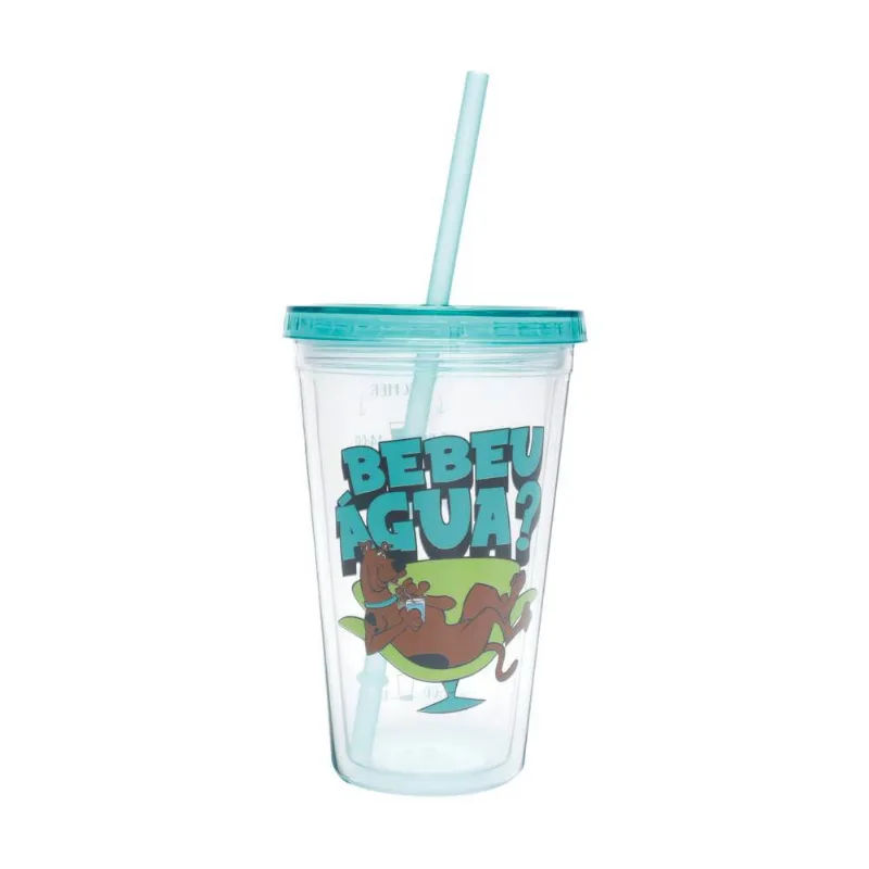 Copo Canudo Plástico Wb Hb Scooby Doo Drink Water Transparente 9,5X9,5X15,5cm - 500ml