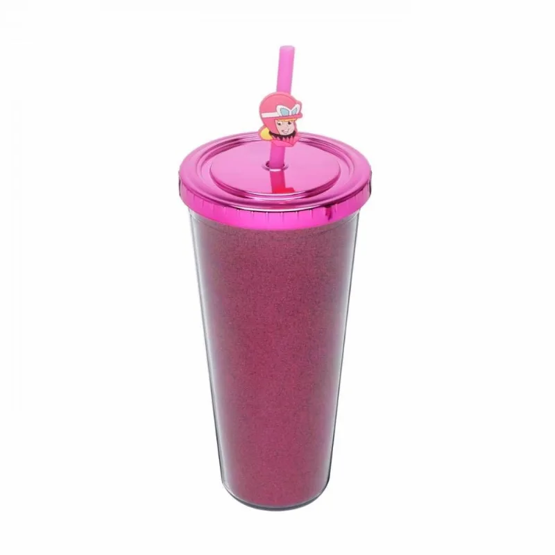 Copo Canudo Plástico Giant Wb PenÉLope Shine Glitter Rosa 10x6,5x19,8cm 600ml