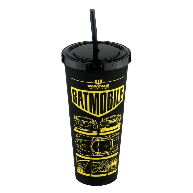 Copo C/ Canudo Batman Batmovel Plastico Preto 600ml