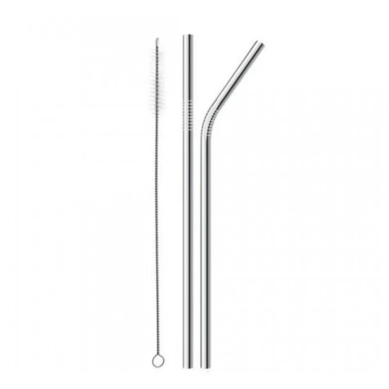 Canudo Inox Sortido Reto Curvado Kit Escova Limpeza 3 Peças