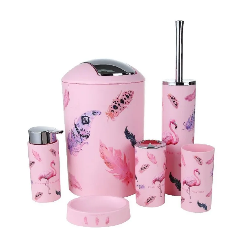 Kit Banheiro Com 6 Peças Flamingo