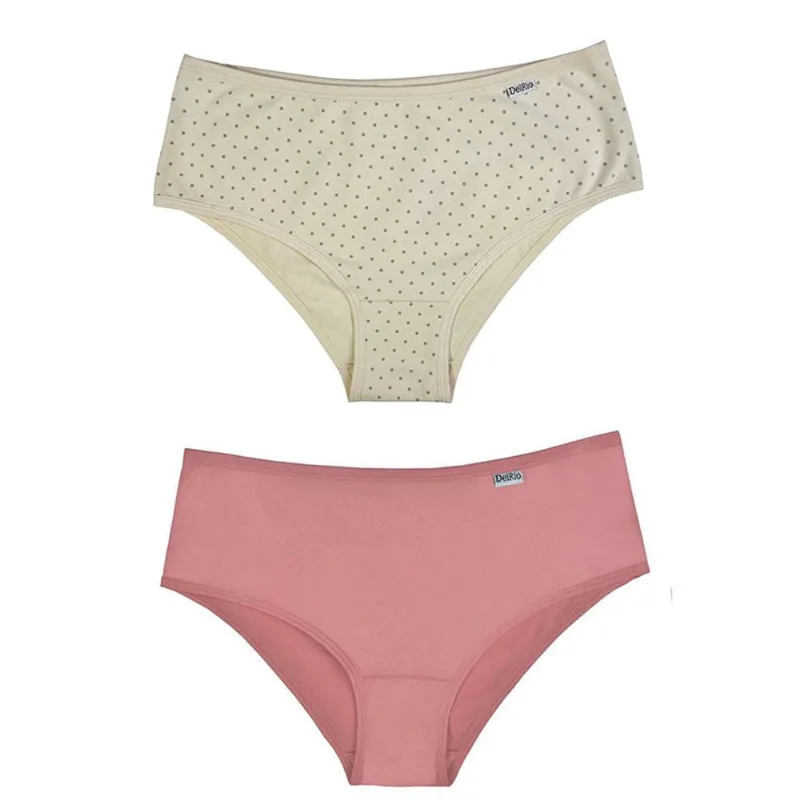 Kit 02 Calcinhas Largas Em Cotton Nt/Est Poa - Rc