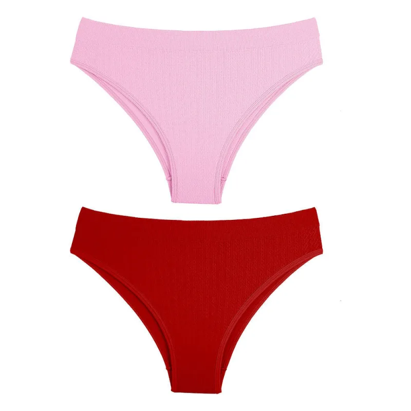 Kit 2 Calcinhas Biquíni Sem Costura DelRio Microfibra Jacquard Rosa e Vermelho P - DelRio - Moda